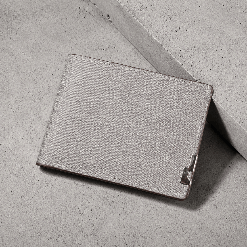 Portefeuille homme en tissu gris, toile légère 2 volets
