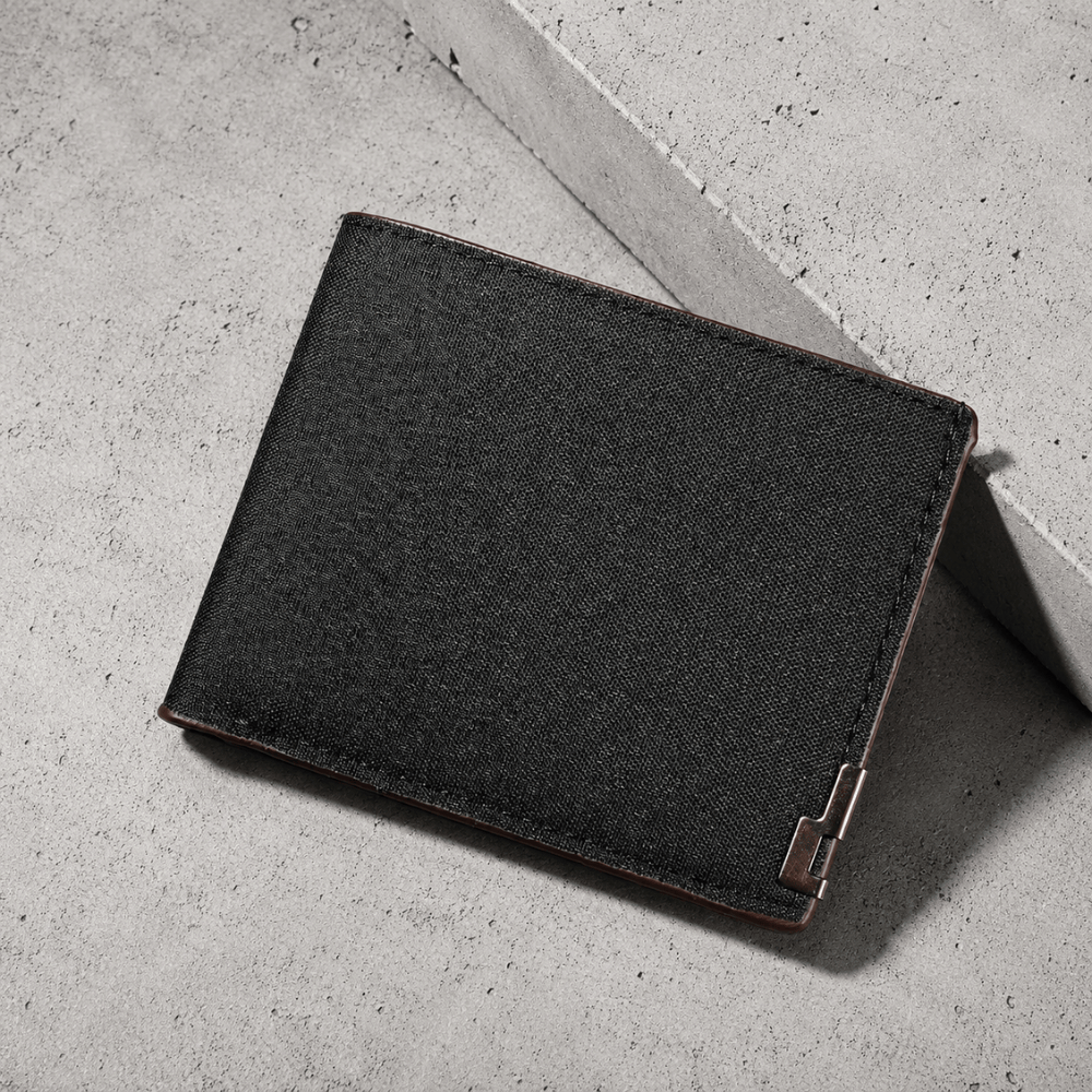Portefeuille homme en tissu noir 2 volets, toile façon denim