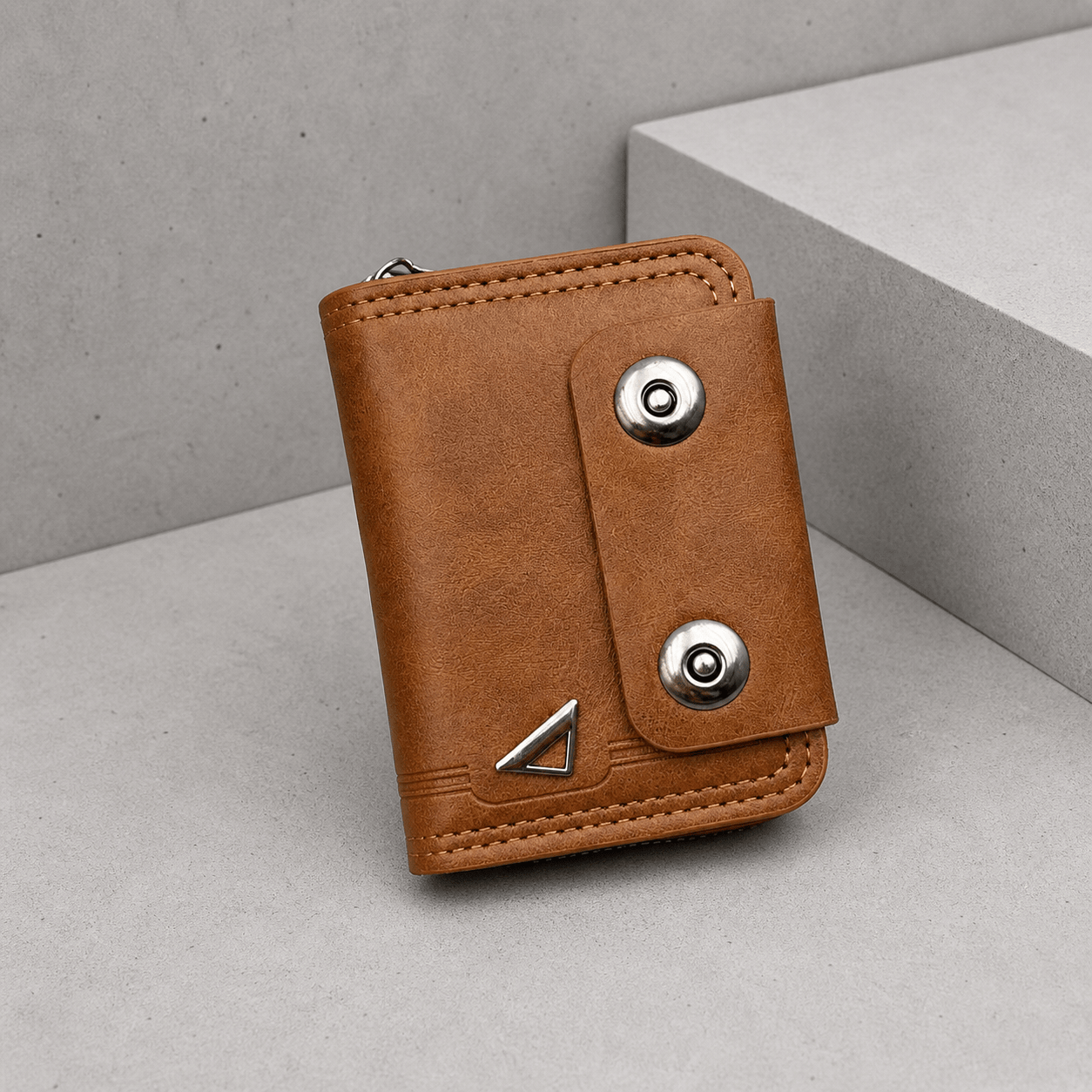 portefeuille homme zippé compact camel boutons-pression