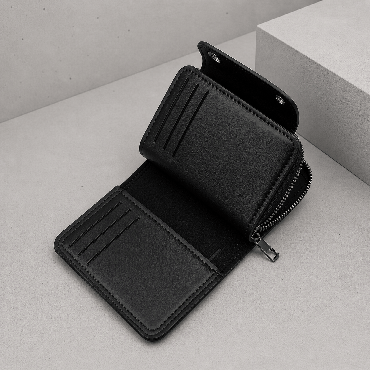 portefeuille homme zippé noir intérieur porte-cartes structure