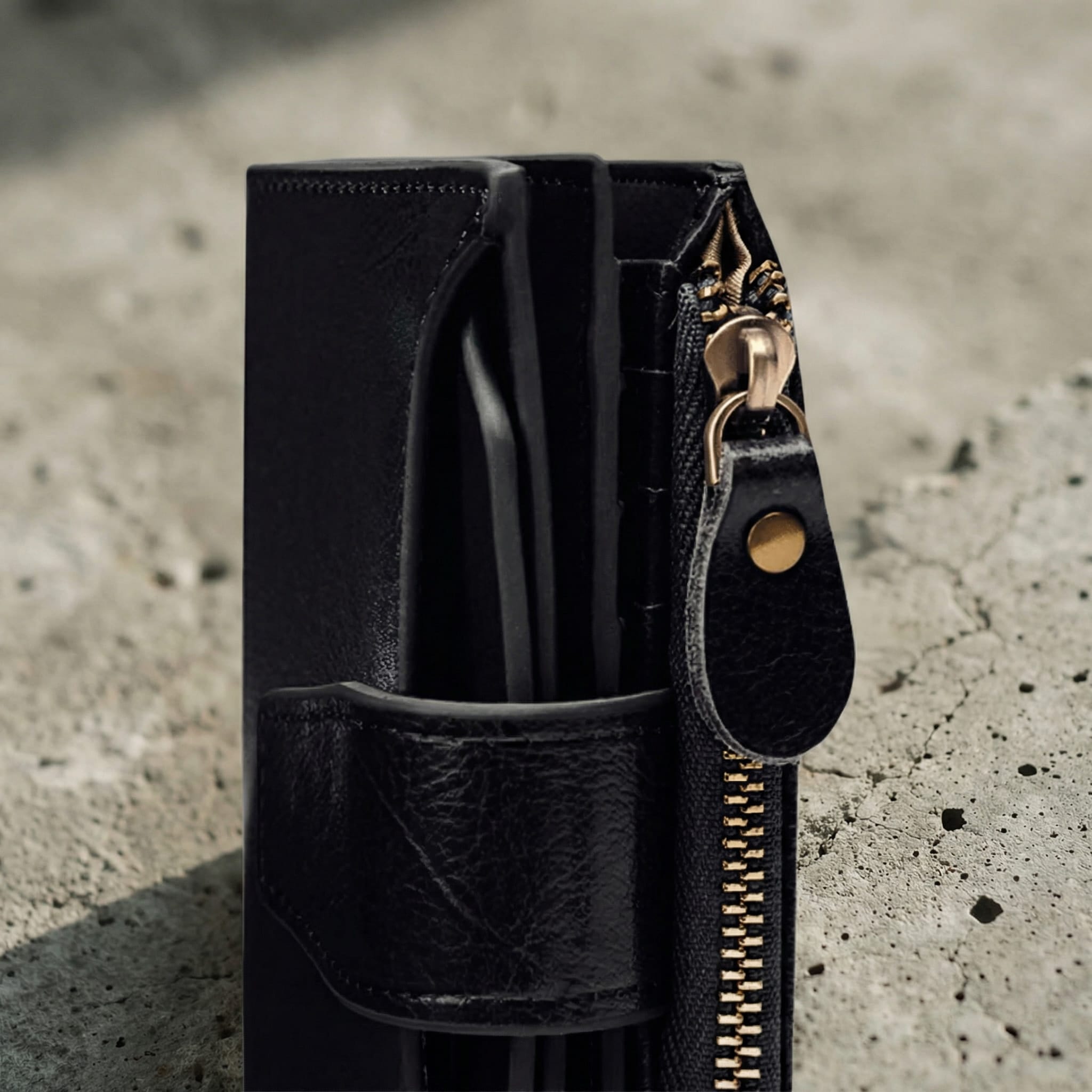portefeuille homme zippé noir zip latéral poche monnaie