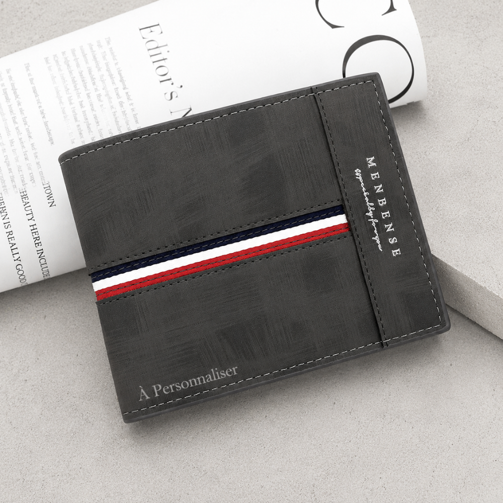 Portefeuille personnalisable homme gris à graver d'un prénom