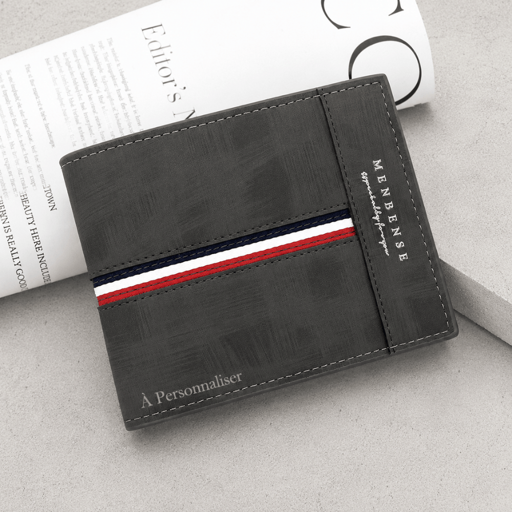 Portefeuille personnalisable homme gris à graver d'un prénom
