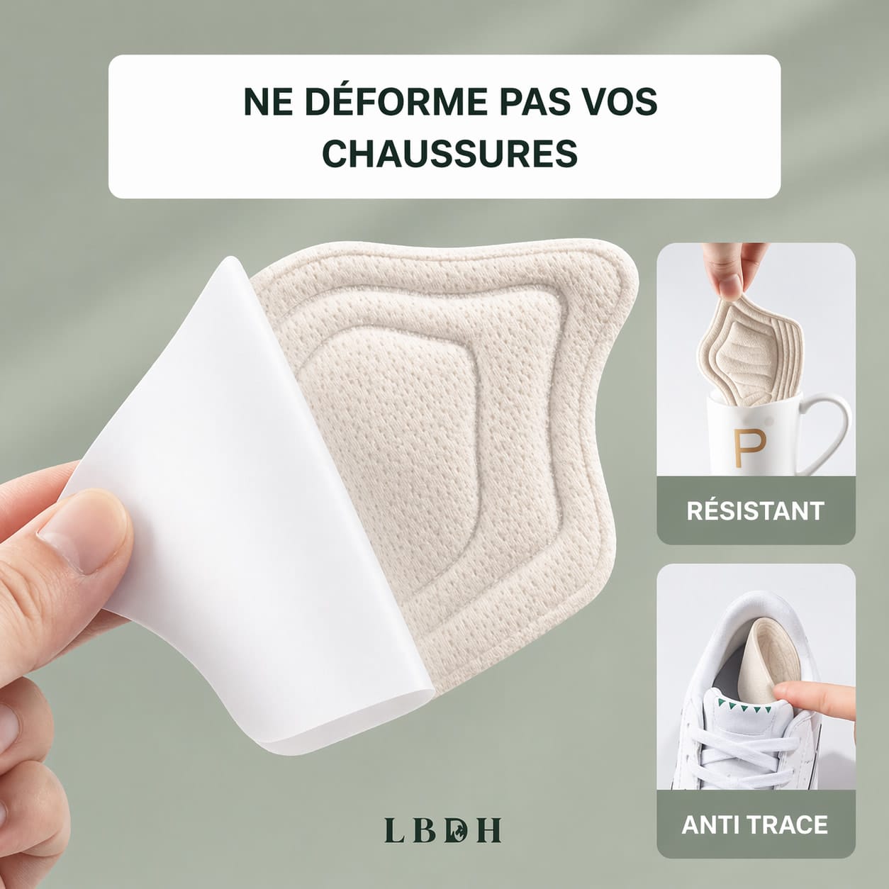 Semelle tendon d'Achille adhésive résistante sans trace pour ne pas déformer les chaussures