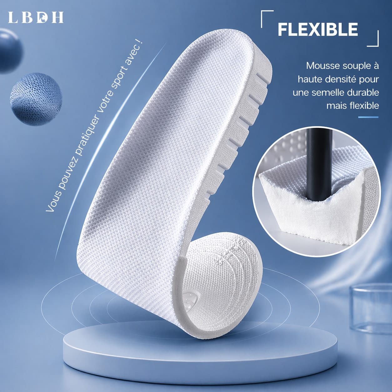 Semelles rehaussantes homme mousse haute densité flexible adaptées au sport