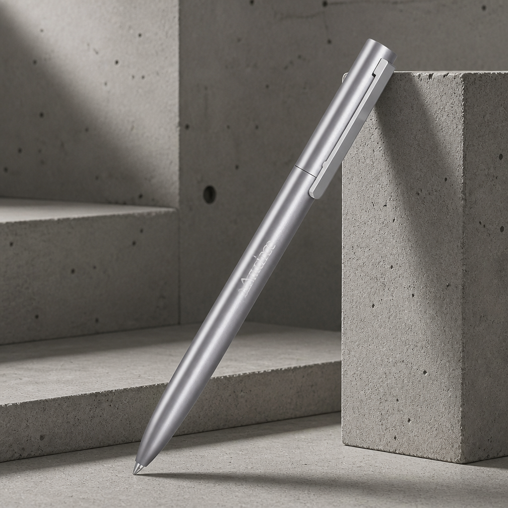 Stylo personnalisé homme en métal gris brossé, gravure du prénom