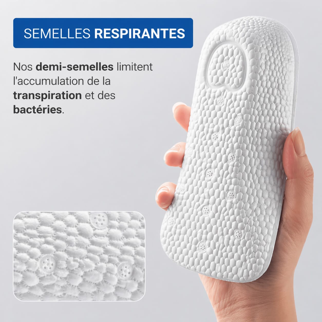Talonnettes semelles grandissantes homme respirantes limitent la transpiration et les bactéries