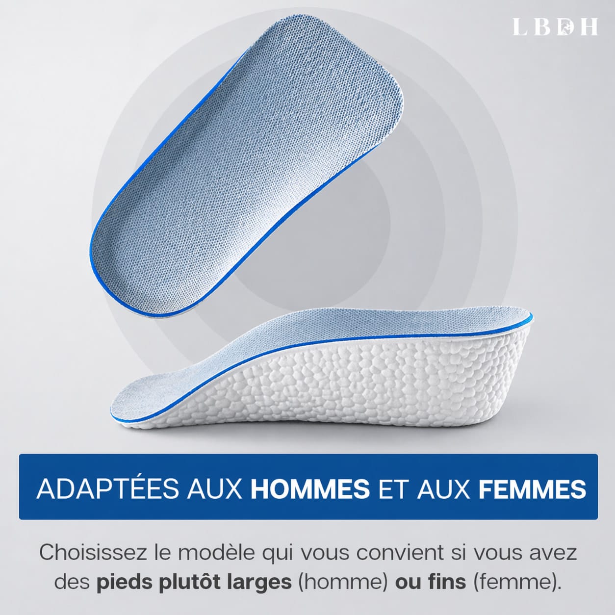 Talonnettes semelles grandissantes unisexe adaptées aux hommes et femmes selon la largeur des pieds