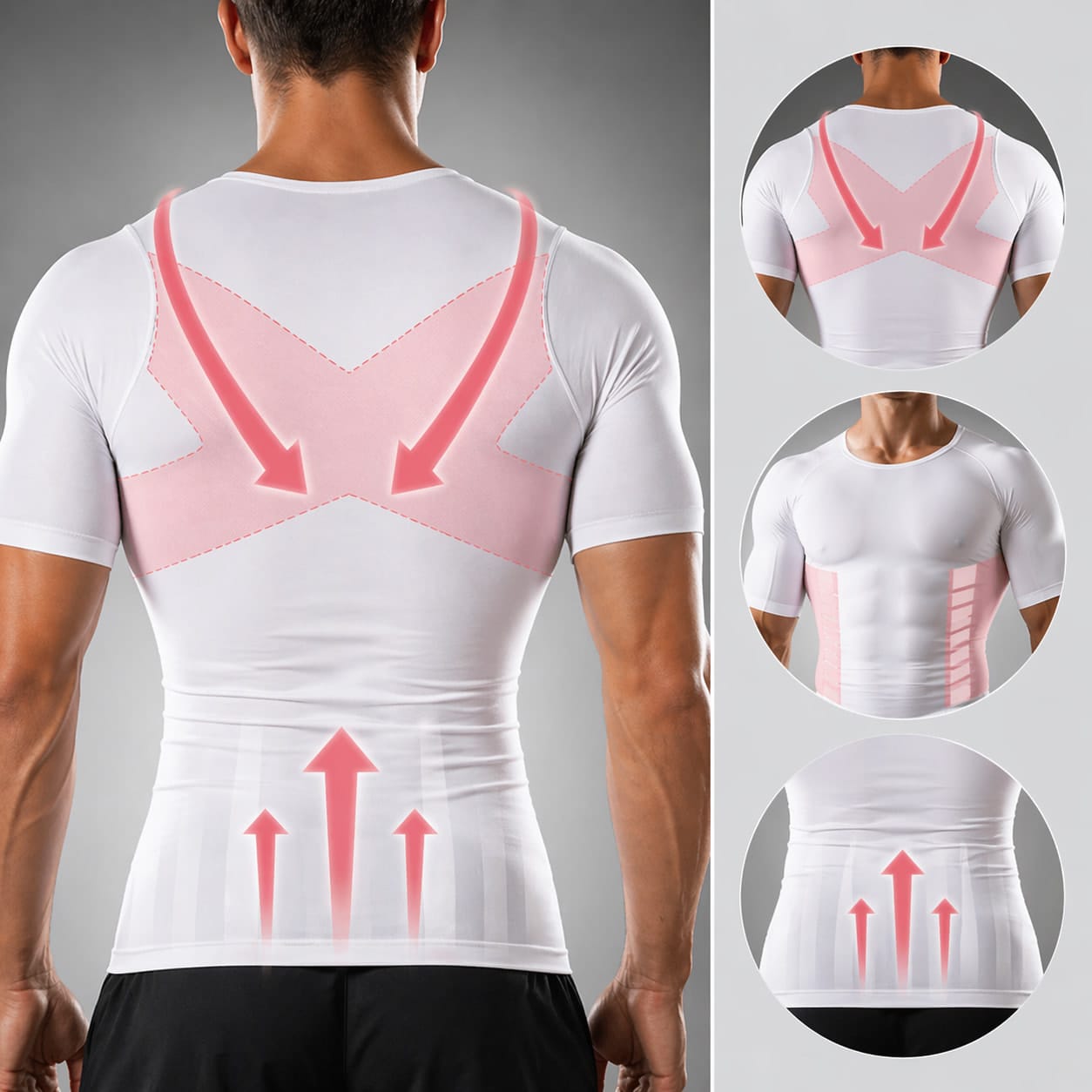 Tee-shirt de compression homme bleu marine avant après effet gainant affinant la taille