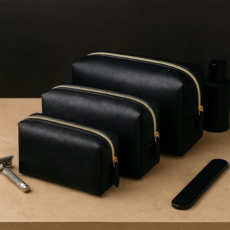 trousse de toilette homme luxe cuir noir 3 tailles disponibles