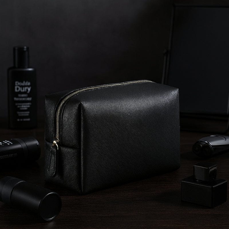 trousse de toilette homme luxe cuir saffiano noir design premium