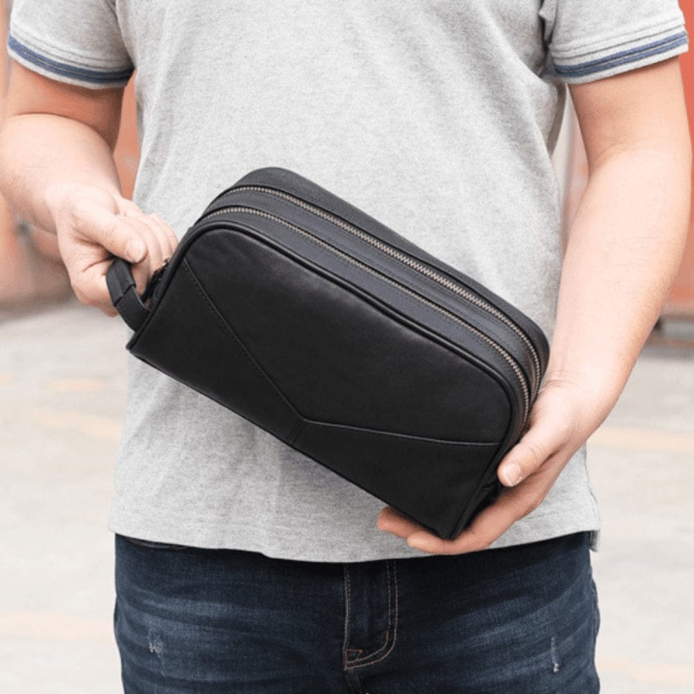 Trousse de toilette cuir véritable homme noir usage quotidien
