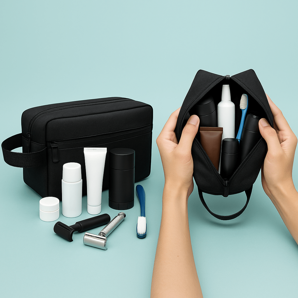 Trousse de toilette de voyage noire pour homme intérieur
