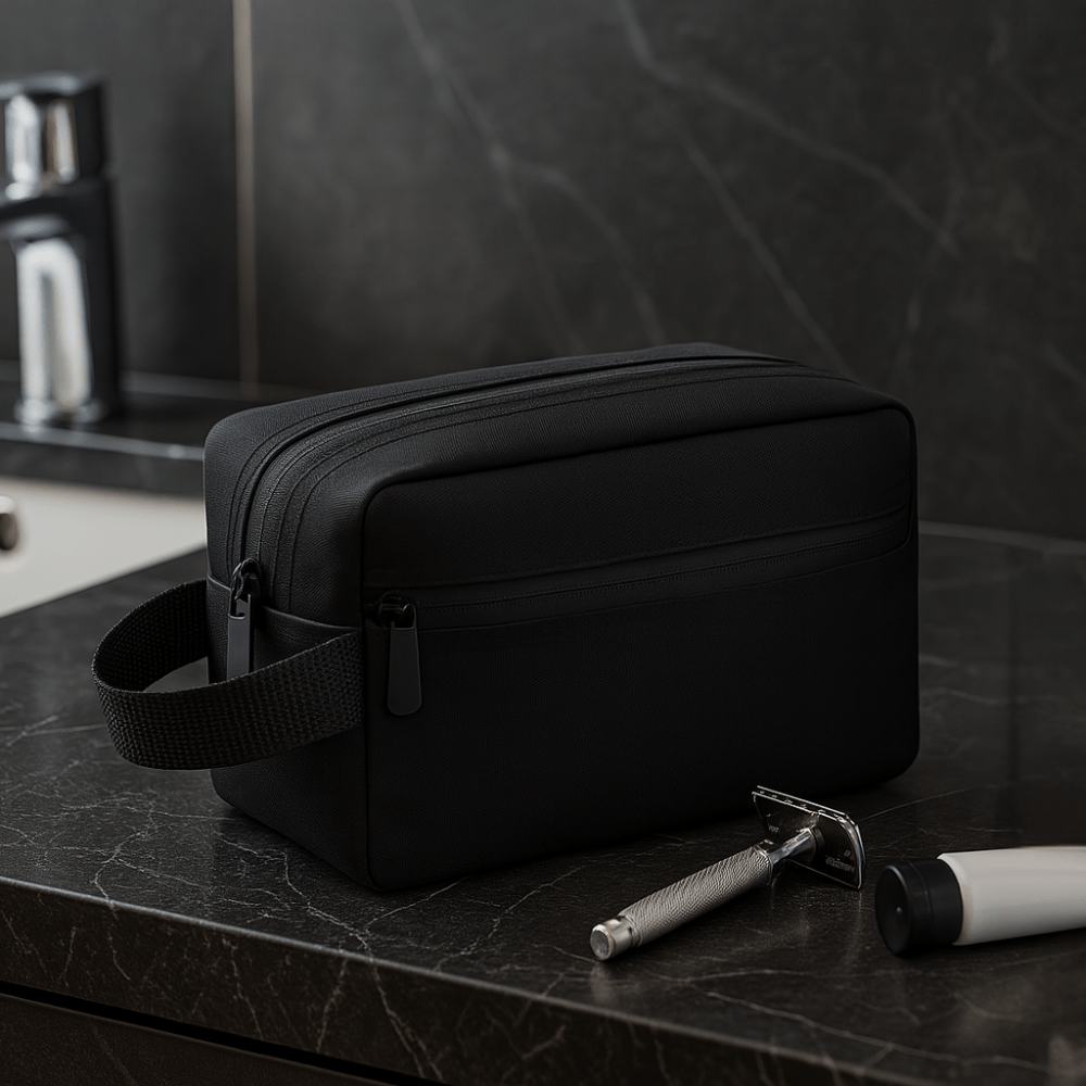 Trousse de toilette de voyage noire pour homme compacte