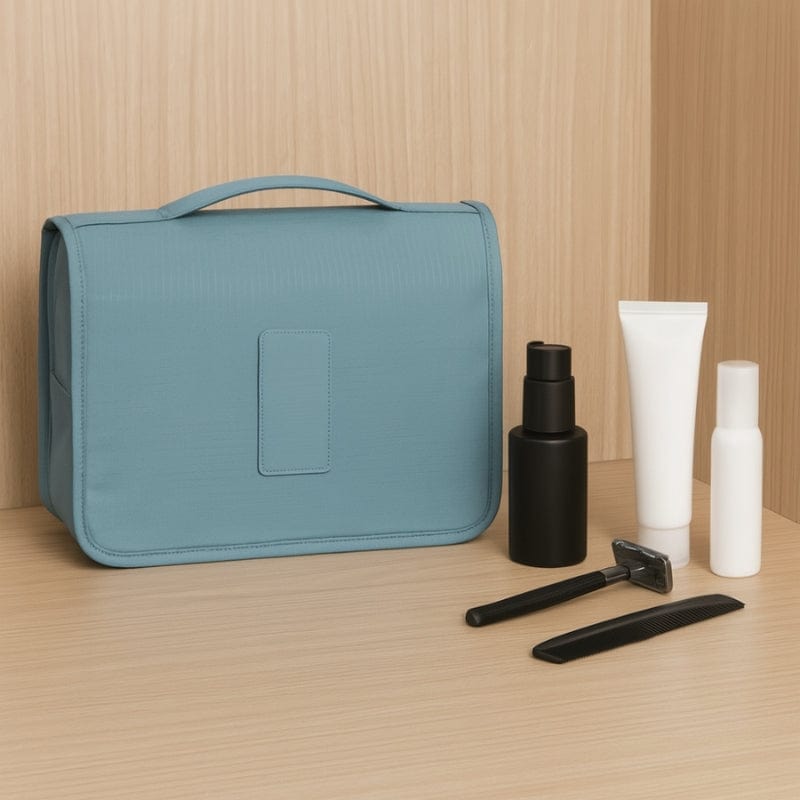 Trousse de toilette homme suspendue en nylon bleu avec accessoires de voyage