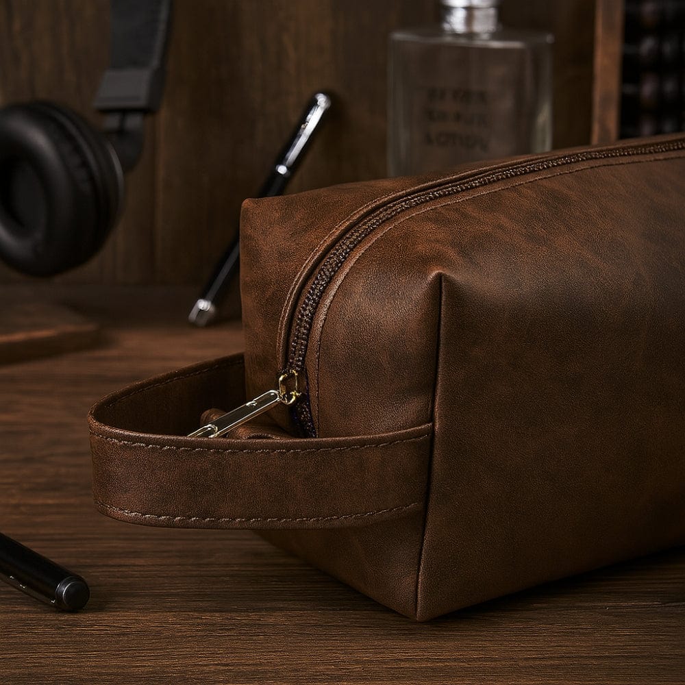 Trousse de toilette homme personnalisee prenom cuir