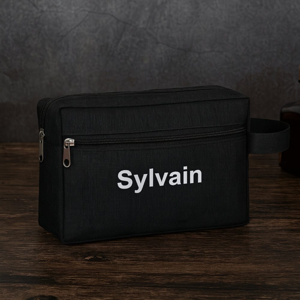 Trousse de toilette voyage homme personnalisable noire avec personnalisation