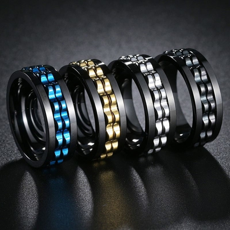 Les quatre coloris de la bague anti-stress à maillons