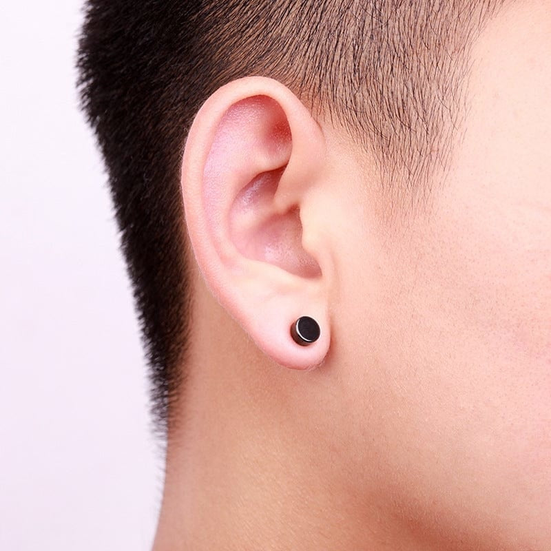 Boucles d'Oreilles Aimants Rondes Noires - Oreilles sans piercing