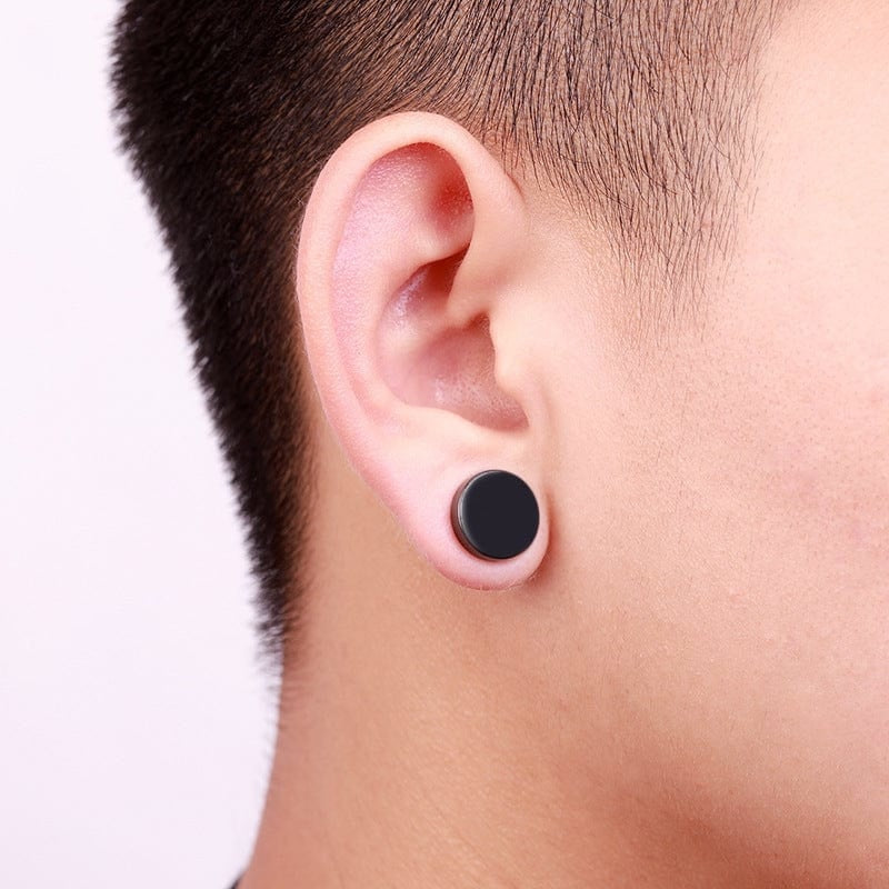 Boucles d'Oreilles Aimants Rondes Noires - Oreilles sans piercing