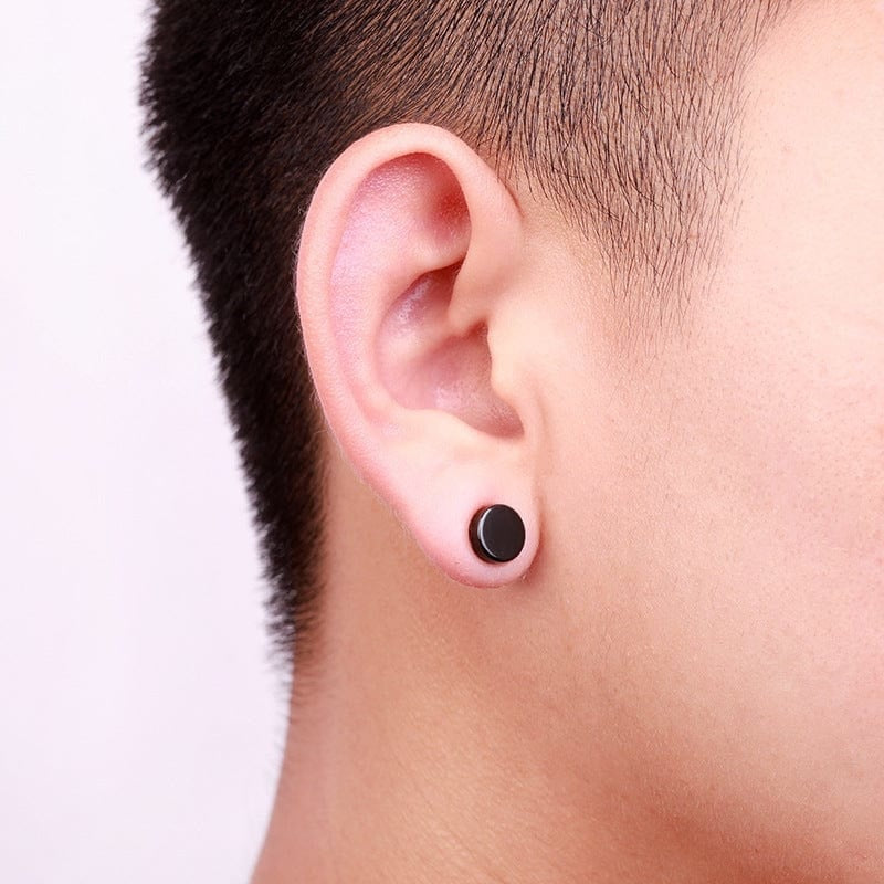 Boucles d'Oreilles Aimants Rondes Noires - Oreilles sans piercing