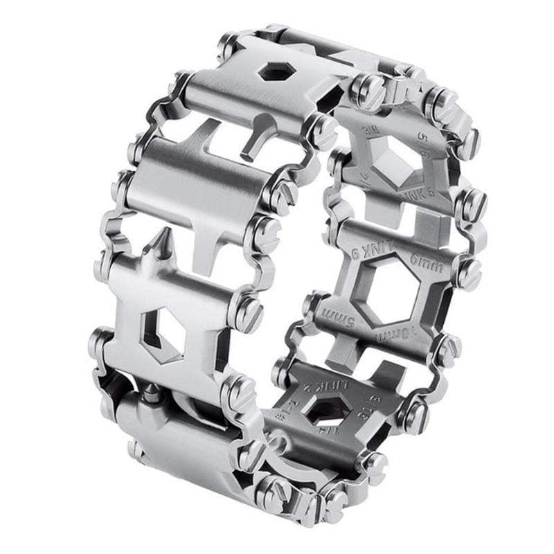 Bracelet homme outil en acier brossé, maillons découpés en outils