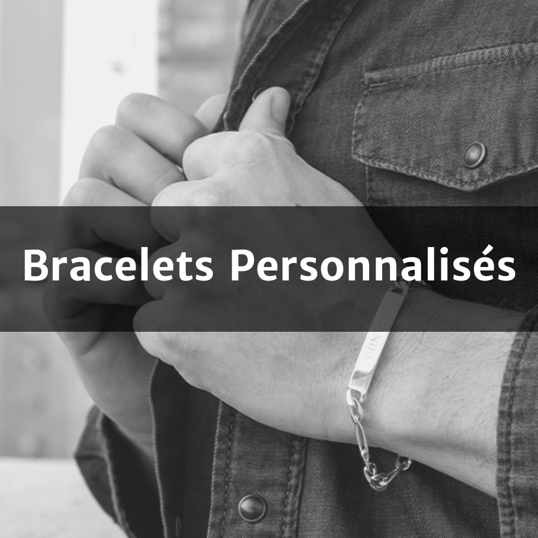 Bracelet homme personnalisé avec gravure prénom sur plaque acier