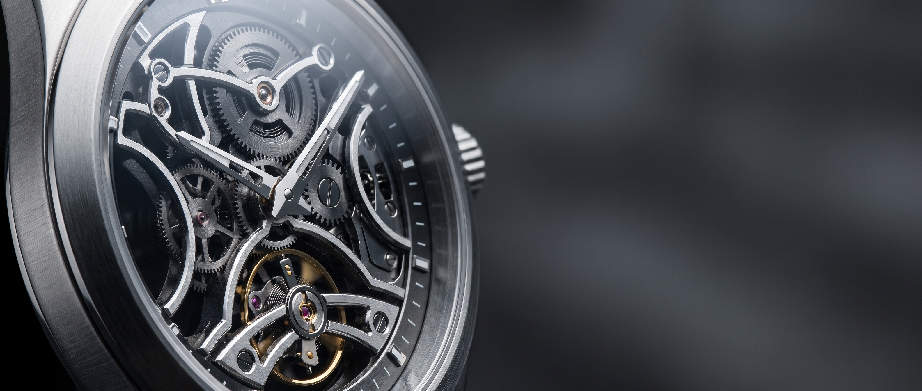 Montre squelette pour homme, mécanisme et balancier apparents