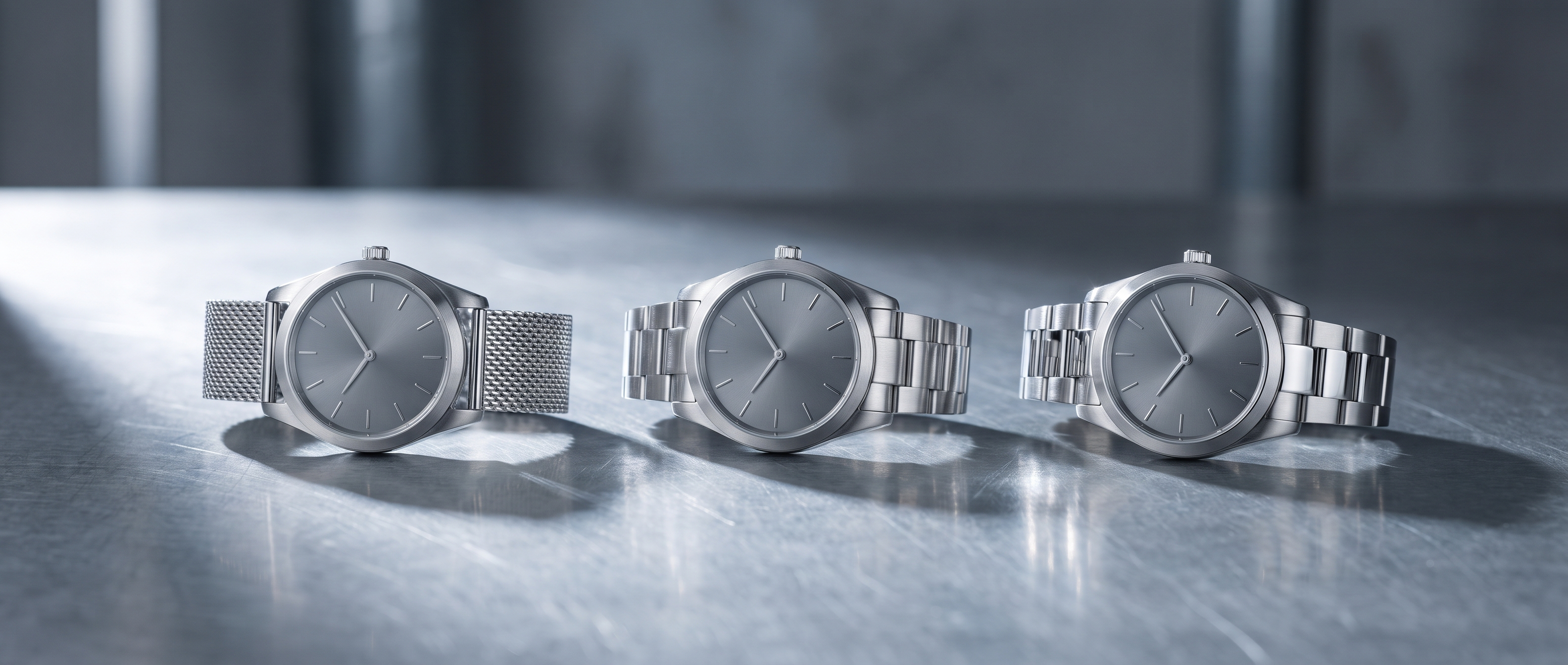 Montres en acier pour homme, bracelets maille milanaise et maille oyster