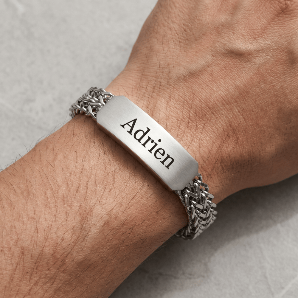 gourmette homme personnalisée gravure prénom bracelet acier inoxydable