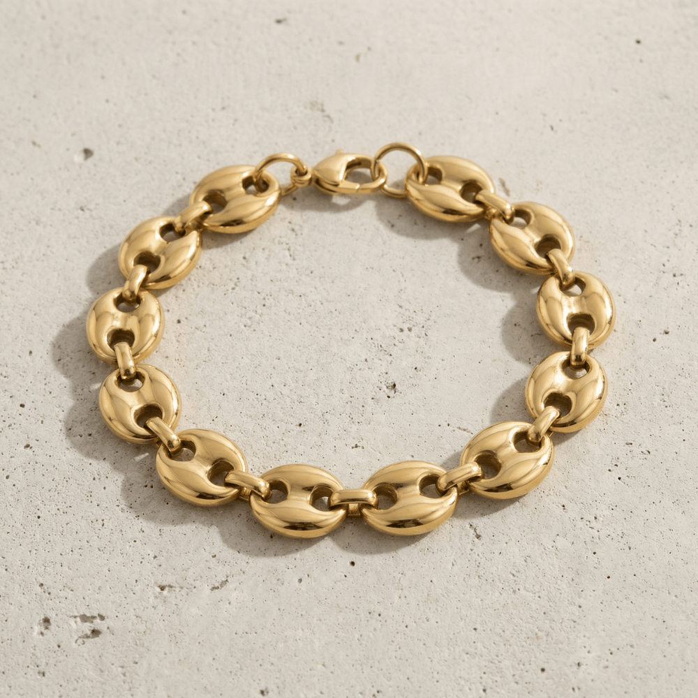 gourmette homme grain de café or argent acier inoxydable