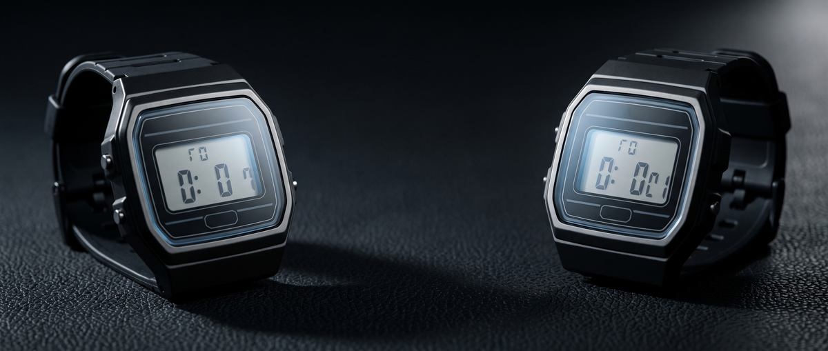 Montre digitale pour homme, affichage LCD sur bracelet résine noir