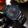 Montre acier inoxydable luxe noir et bleu pour homme