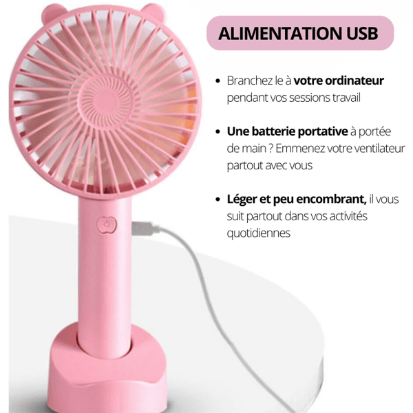 Mini Ventilateur Usb - Portable - Rose