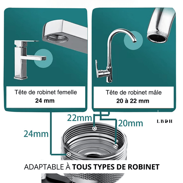 Generic Robinet Rotatif 1080° Tête Extension Robinet Pour Lavabo Cuisine  Salle De Bain à prix pas cher