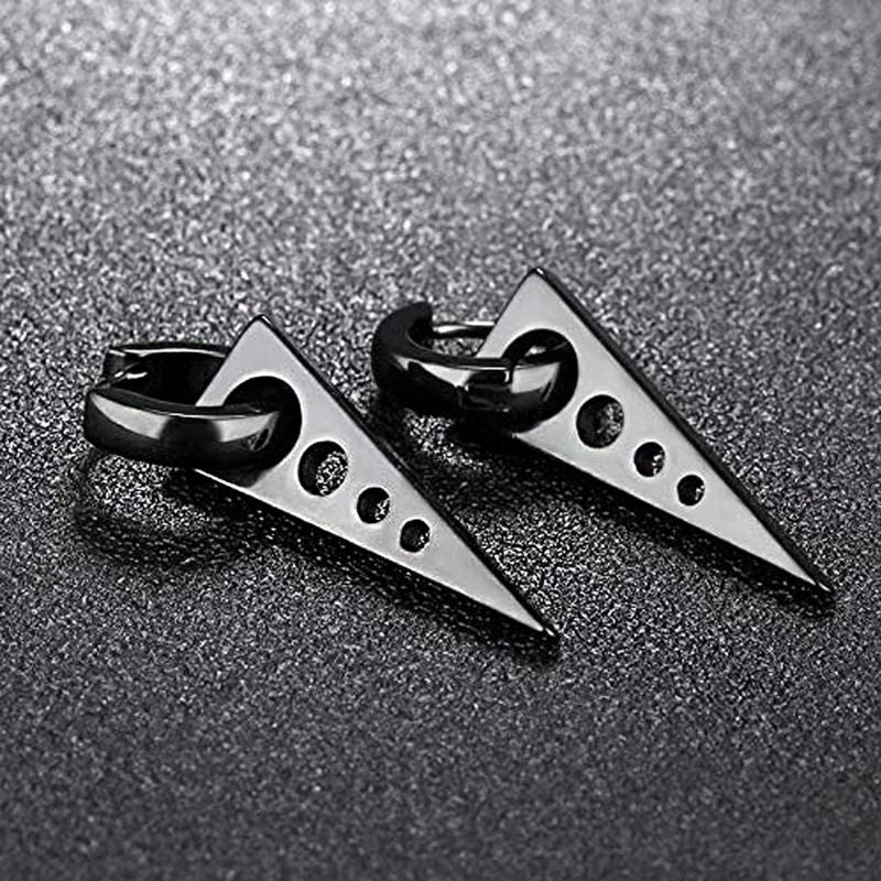 Paire de boucles d'oreilles pendantes homme en acier inoxydable noir, style moderne