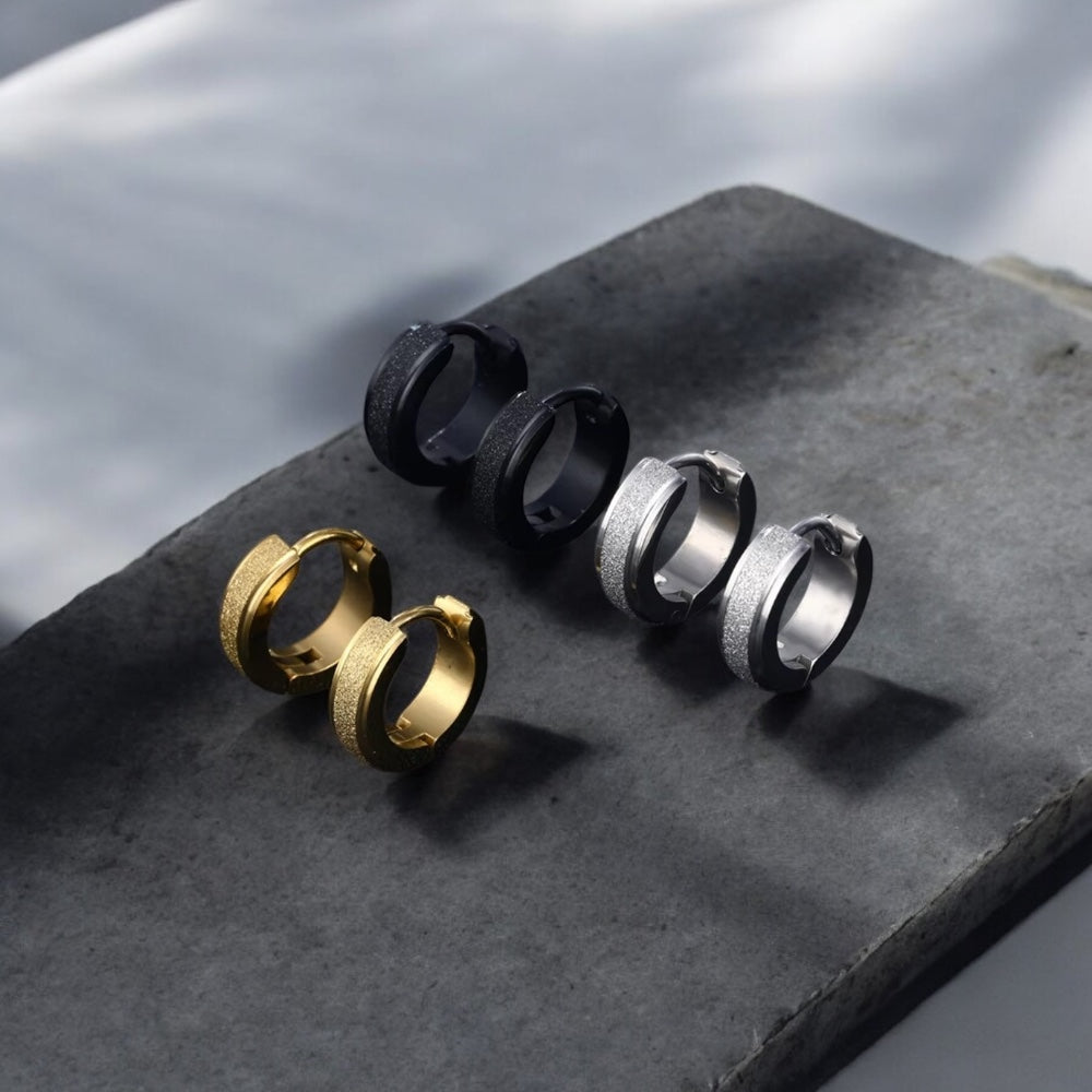 Boucles d’oreilles homme anneaux en acier inoxydable – Design raffiné avec finition brillante et texturée 