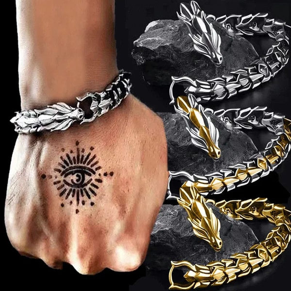 BRACELET VIKING EN ACIER DRAGON LUXE