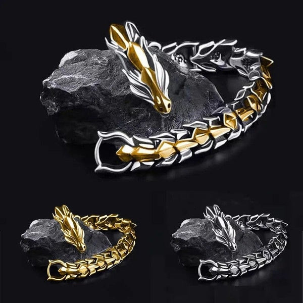 BRACELET VIKING EN ACIER DRAGON LUXE