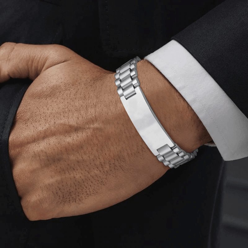 Bracelet Personnalisé acier inoxydable argent porté