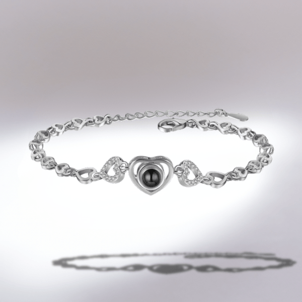 Bracelet Cœur Photo Personnalisé en Argent 925 | Pierre de Naissance & Symbole Infini - Cadeau Unique Or Rose