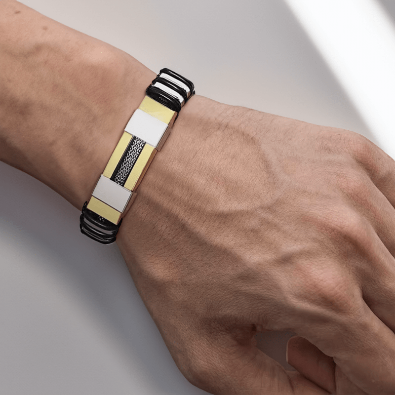 Bracelet acier inoxydable pour homme or porté