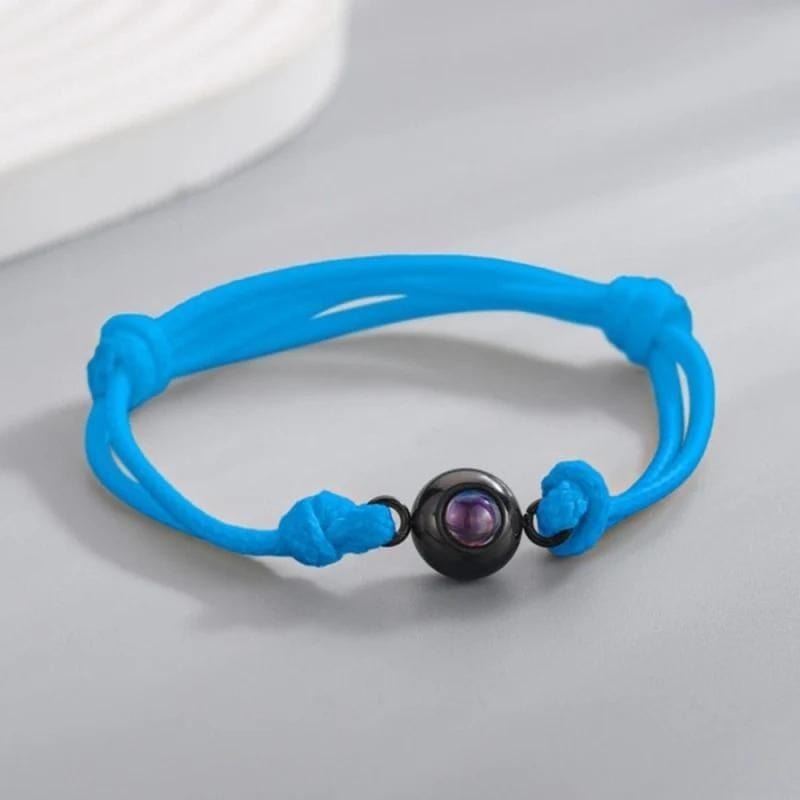 Bracelet cordon personnalisé avec photo bleu