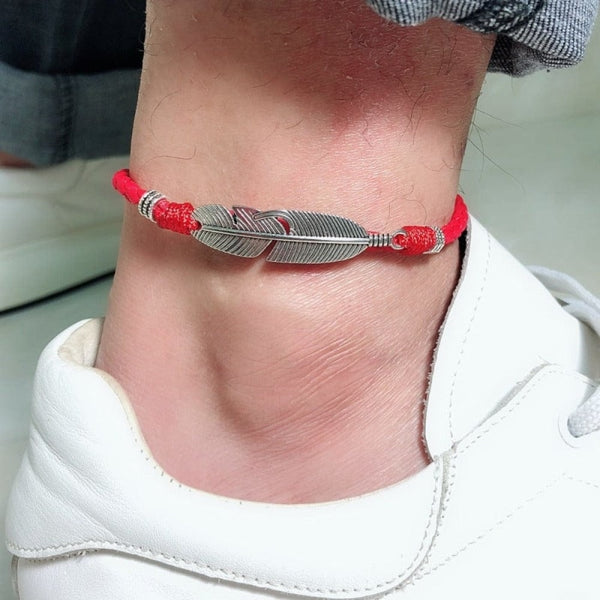 BRACELET CHEVILLE CUIR ET PLUME
