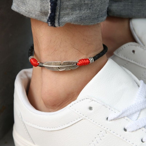 BRACELET CHEVILLE CUIR ET PLUME