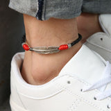 BRACELET CHEVILLE CUIR ET PLUME
