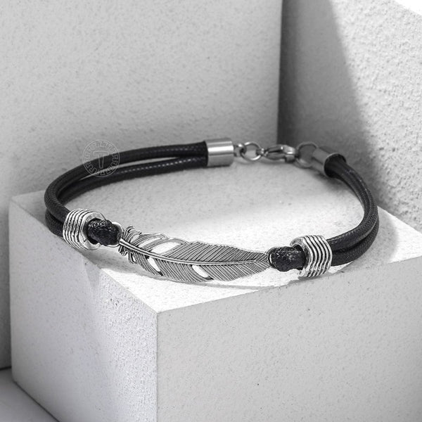 BRACELET CHEVILLE CUIR ET PLUME