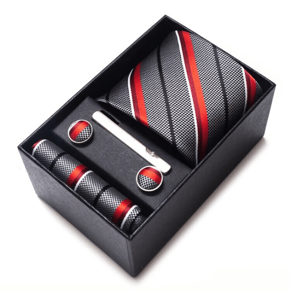 COFFRET CADEAU CRAVATE ROUGE ET BOUTONS DE MANCHETTE