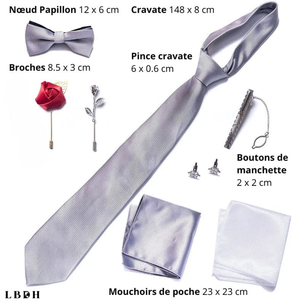 COFFRET CADEAU COSTUME CRAVATE ET NOEUD PAPILLON GRIS