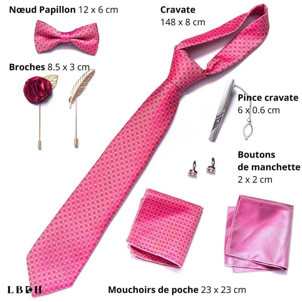 COFFRET CADEAU COSTUME CRAVATE ET NOEUD PAPILLON ROSE